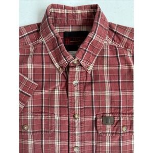 Riggs Workwear Wrangler Mens Red Plaid Thick Short Sleeve Button Down Work Shirt